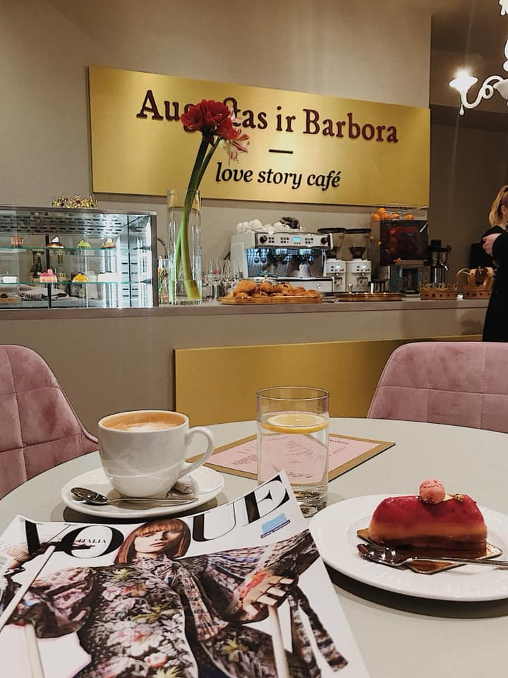 Enjoying a cup of coffee at Augustas & Barbora Cafe in Vilnius